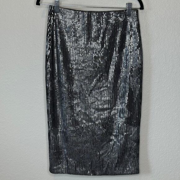 Everleigh Women's Black and Silver Sequin Pencil Skirt Stretch Size Small - Picture 3 of 5